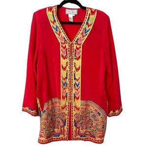 Diane Gilman Women's Dark Pink Long Sleeve 100% Silk Tunic Top Size PM GUC